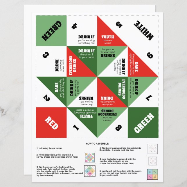 Christmas 90s Cootie Catcher Drinking Game  (Front/Back)