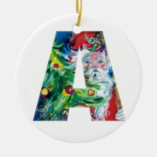 CHRISTMAS A LETTER / SANTA WITH CHRISTMAS TREE CERAMIC TREE DECORATION