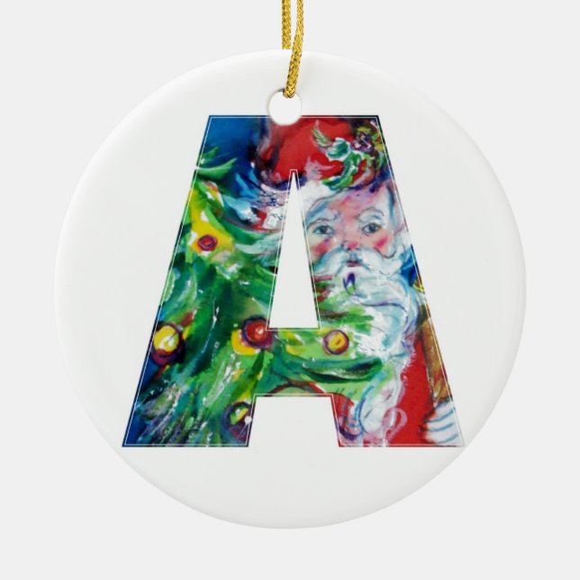 CHRISTMAS A LETTER / SANTA WITH CHRISTMAS TREE CERAMIC TREE DECORATION (Front)