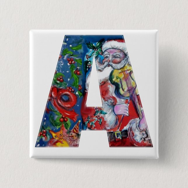 CHRISTMAS A LETTER / SANTA  WITH VIOLIN MONOGRAM 15 CM SQUARE BADGE (Front)