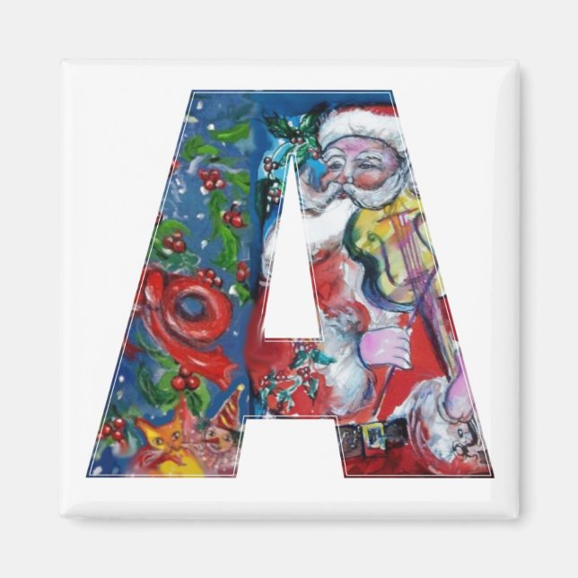 CHRISTMAS A LETTER / SANTA  WITH VIOLIN MONOGRAM MAGNET (Front)