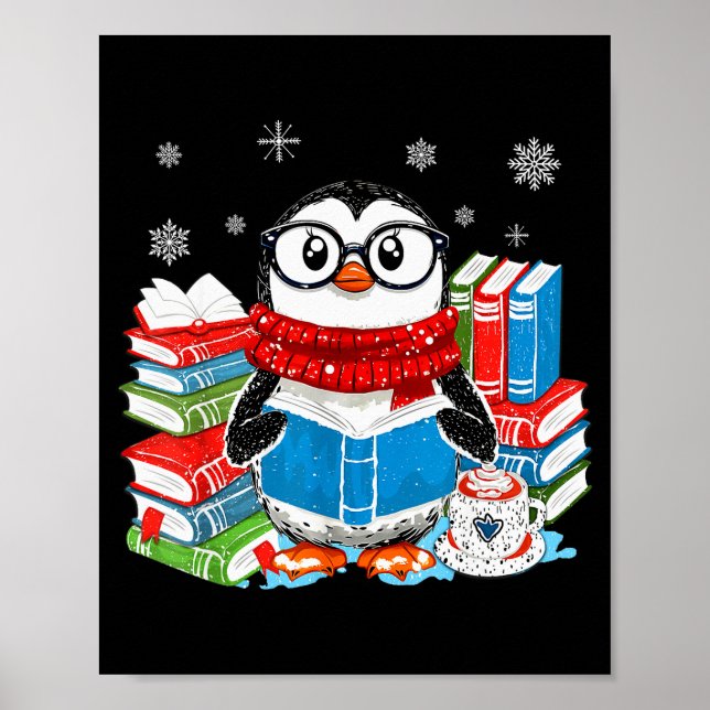Christmas A Penguin Reading Book Snowflake Cocoa H Poster (Front)