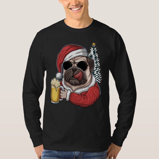 Christmas A Pitbull Dog Santa Hat T-Shirt (Front)