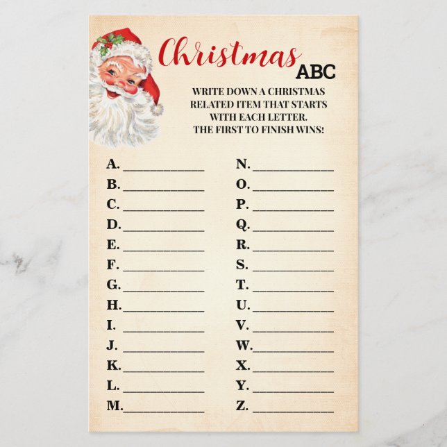 Christmas ABC Vintage Santa Game Card (Front)