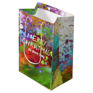 Christmas abstract art  red and green custom  medium gift bag