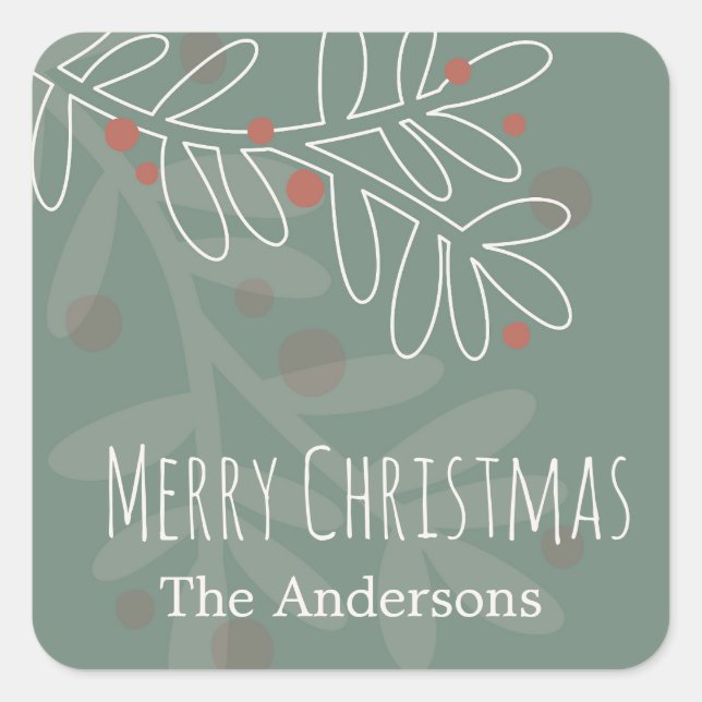 Christmas abstract mistletoe design square sticker (Front)