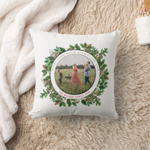 Christmas Acorn Wreath Family Photo Cushion
