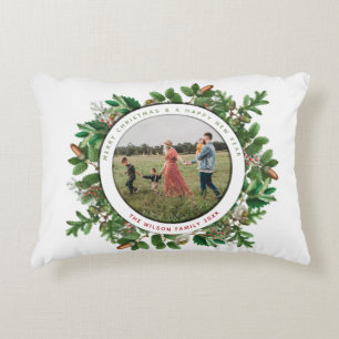 Christmas Acorn Wreath Family Photo Decorative Cushion