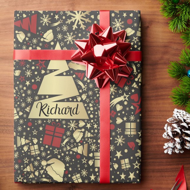 Christmas Add Name Tree Gifts in Red  Wrapping Paper (Creator Uploaded)