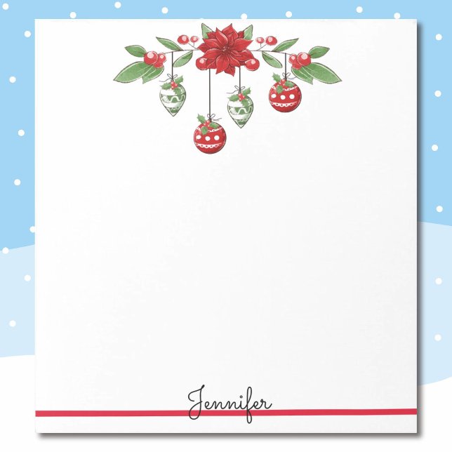 Christmas Add Your Name Poinsettia Ornaments Gift  Notepad (Creator Uploaded)