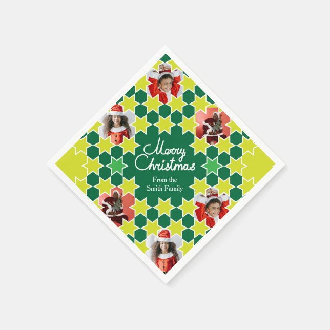 Christmas add your photos 6 green paper napkin (Corner)
