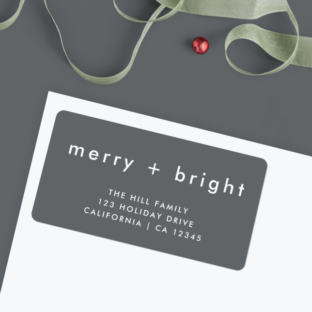 Christmas Address Label | Merry + Bright Grey (Personalize your envelopes with this stylish merry and bright label)