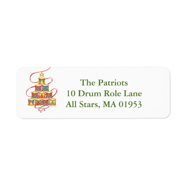 Christmas Address Labels Colourful Tree of Drums (Front)