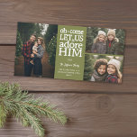Christmas - Adore Him - 3 photo collage Holiday Card<br><div class="desc">A modern,  religious photo card. Lyrics from )h Come All Yes Faithful - Let us Adore Him  - Customise this with a 3 photos,  year,  family name and a personal greeting.</div>