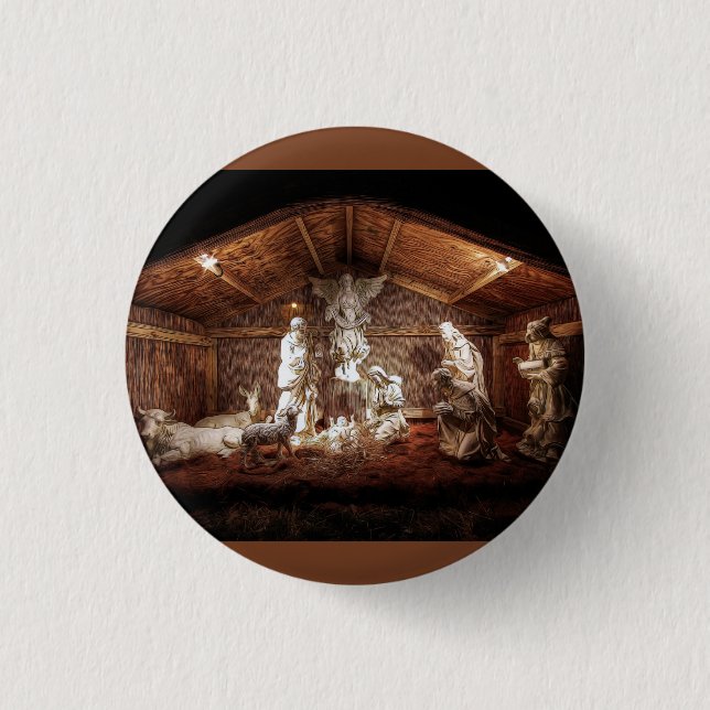 Christmas Advent Jesus Nativity Manger Scene 3 Cm Round Badge (Front)