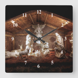 Christmas Advent Jesus Nativity Manger Scene Square Wall Clock