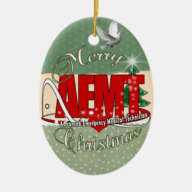 CHRISTMAS AEMT Advanced Emergency Medical Tech Ceramic Tree Decoration (Front)