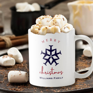 Christmas Aeroplane Snowflake Minimalist Aviation  Coffee Mug