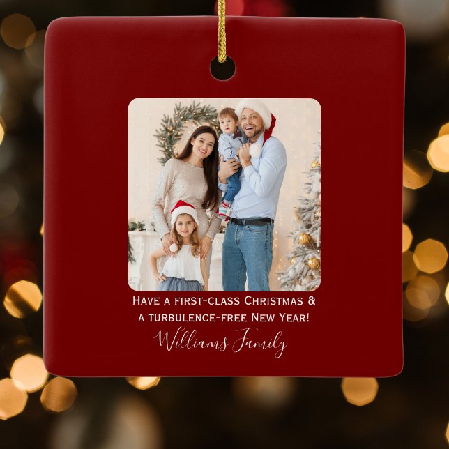 Christmas Aeroplane Snowflake Photo Funny Aviation Ceramic Ornament (Creator Uploaded)