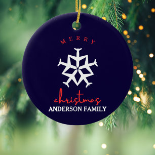 Christmas Aeroplane Snowflake Photo Funny Aviation Ceramic Tree Decoration