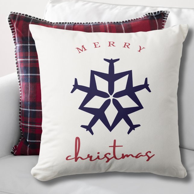 Christmas Aeroplane Snowflake Photo Funny Aviation Cushion (Creator Uploaded)