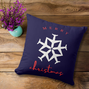 Christmas Aeroplane Snowflake Photo Funny Aviation Cushion