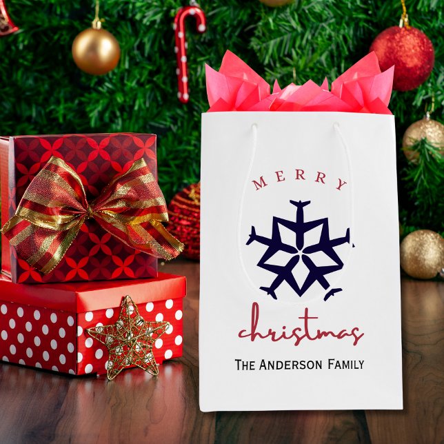 Christmas Aeroplane Snowflake Photo Funny Aviation Medium Gift Bag (Creator Uploaded)