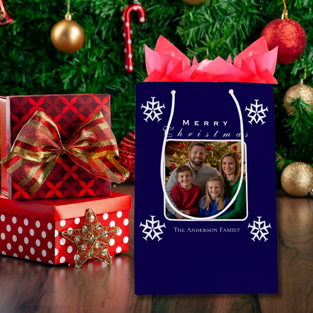 Christmas Aeroplane Snowflake Photo Funny Custom  Medium Gift Bag (Front )