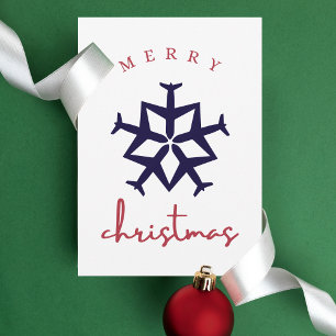 Christmas Aeroplane Snowflake Simpl Funny Aviation Postcard
