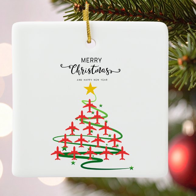 Christmas Aeroplane Tree & Photo Simple Aviation Ceramic Ornament (Creator Uploaded)