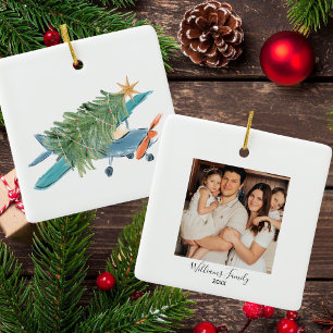 Christmas Aeroplane Tree & Photo Simple Aviation Ceramic Ornament