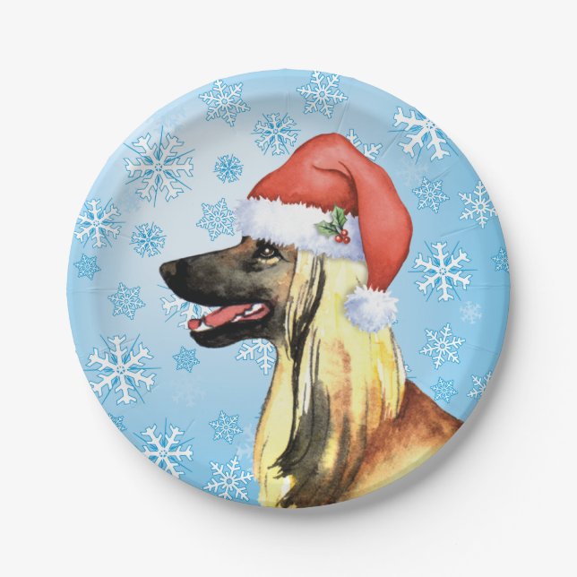 Christmas Afghan Hound Paper Plate (Front)