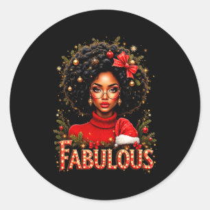 Christmas African American Melanin Afro Sleigh Que Classic Round Sticker
