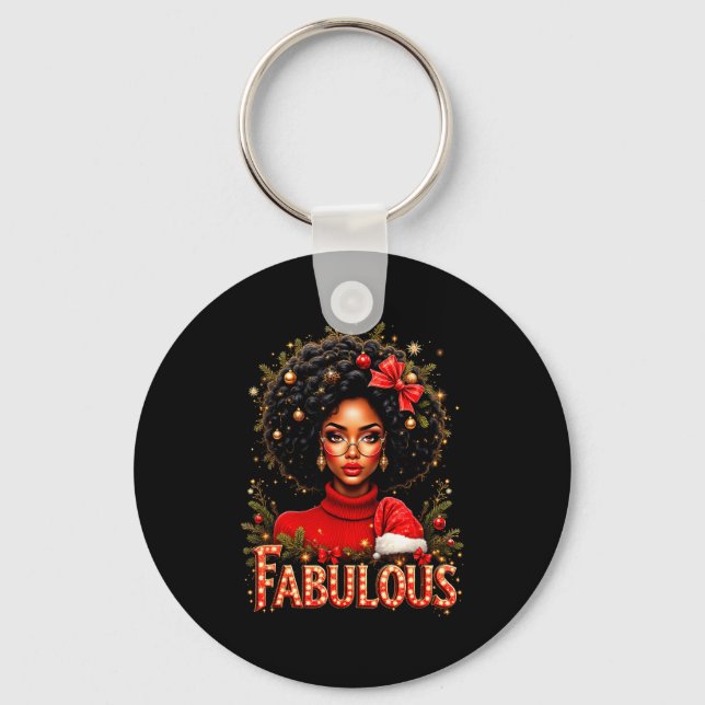 Christmas African American Melanin Afro Sleigh Que Key Ring (Front)