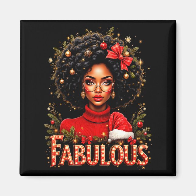 Christmas African American Melanin Afro Sleigh Que Magnet (Front)