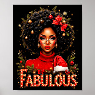 Christmas African American Melanin Afro Sleigh Que Poster