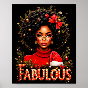 Christmas African American Melanin Afro Sleigh Que Poster