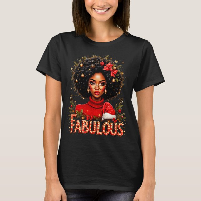 Christmas African American Melanin Afro Sleigh Que T-Shirt (Front)