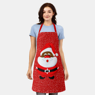 Christmas African-American Santa Claus, snowflakes Apron