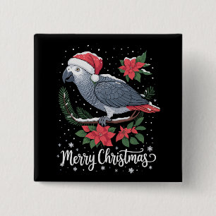 Christmas African Grey Parrot 15 Cm Square Badge