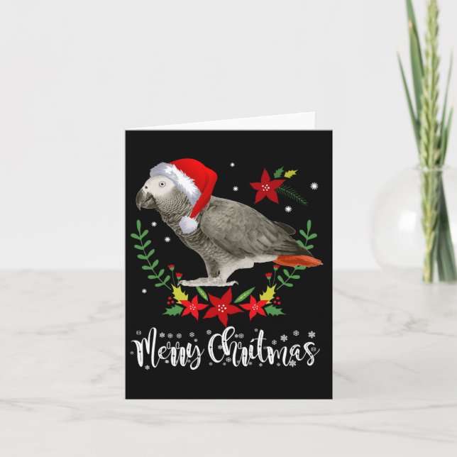 Christmas African Grey Parrot  Card (Front)