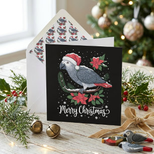 Christmas African Grey Parrot  Holiday Card