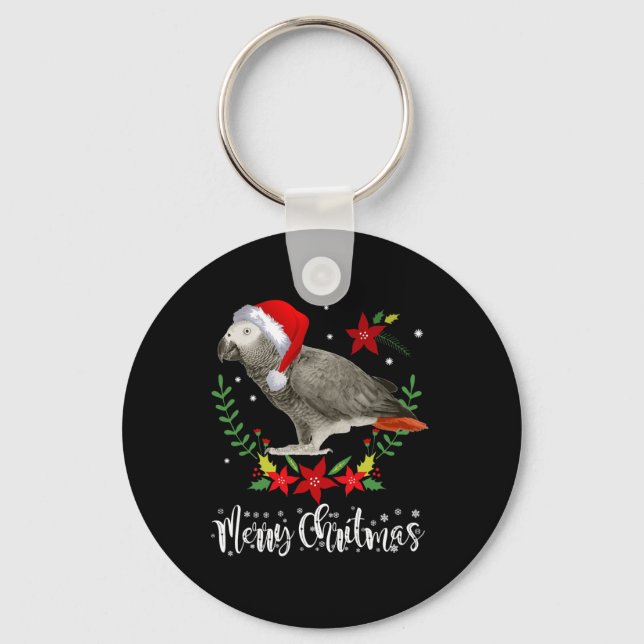 Christmas African Grey Parrot  Key Ring (Front)