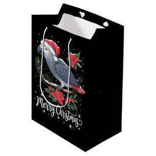 Christmas African Grey Parrot Medium Gift Bag