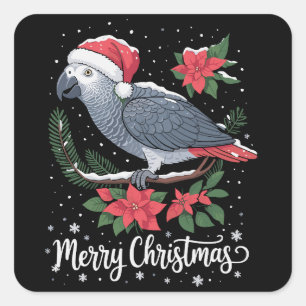 Christmas African Grey Parrot  Square Sticker