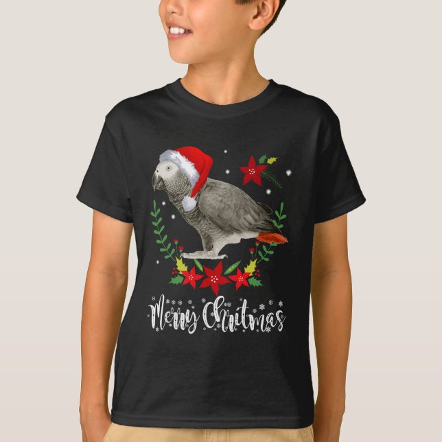 Christmas African Grey Parrot  T-Shirt (Front)