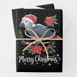Christmas African Grey Parrot Wrapping Paper Sheet
