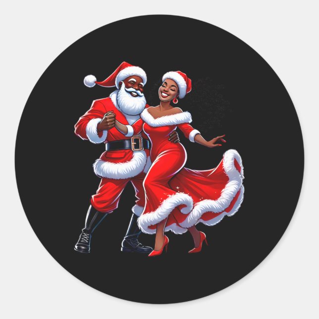 Christmas African Santa Mrs Claus Dancing African  Classic Round Sticker (Front)