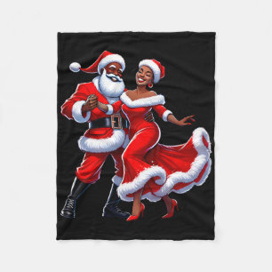 Christmas African Santa Mrs Claus Dancing African Fleece Blanket