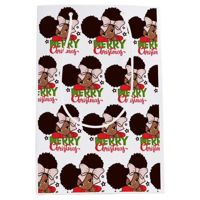 Christmas Afro Girl Black kid christmas paper bags (Front)